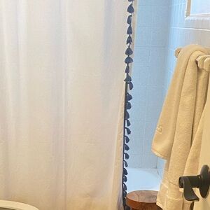 Serena & Lily French Tassel Shower Curtain. Cornflower Blue